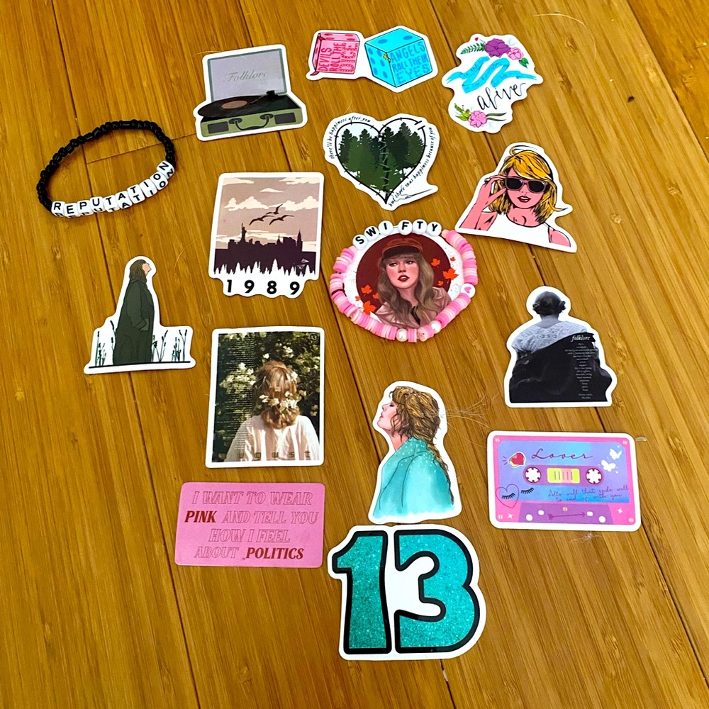 Taylor Swift stickers/bracelet